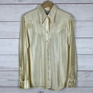 Vintage Rockmount Ranchwear White Fringe Pearl Snap Shirt Size 38 Womens